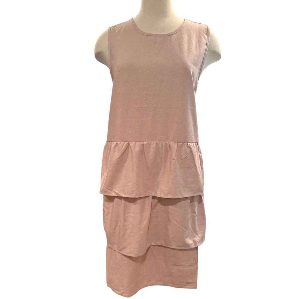 Mud Pie Nicolette Tiered Ruffle Dress Blush Pink Sleeveless NWT Women’s Large